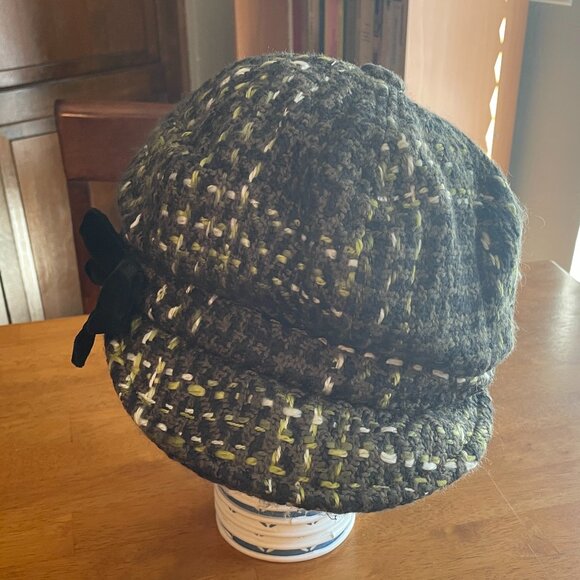 NWOT Size L/XL H&M green white plaid newsboy cap with green velvet bow - Picture 4 of 10